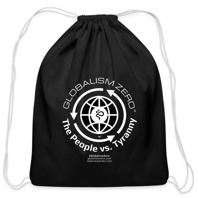 Globalism Zero™ White Logo (Black Globe) Cotton Drawstring Bag